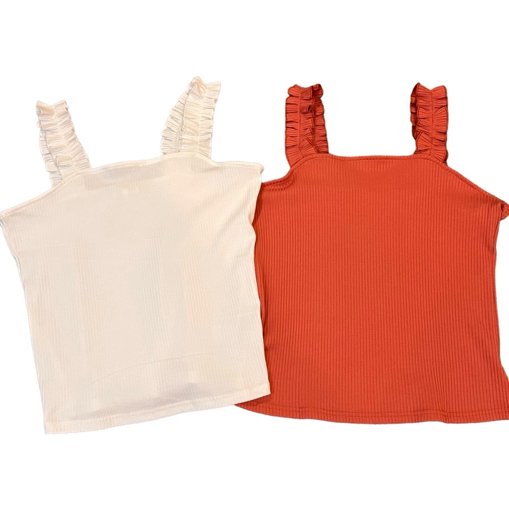 BOHME tank tops ribbed ruffles size XL white pink/orange color - Picture 1 of 8